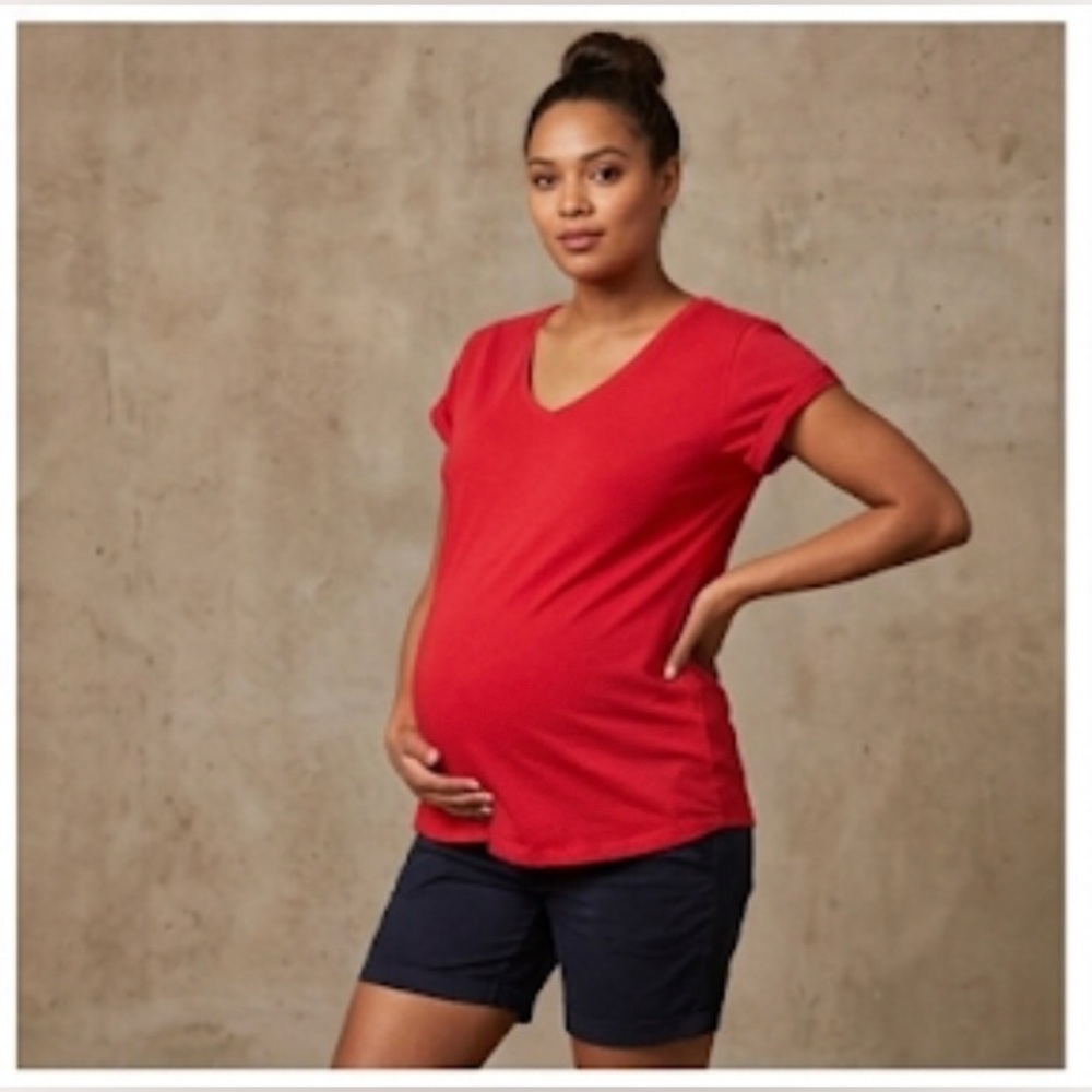 Thyme Maternity Red V-Neck Short Sleeve Tee